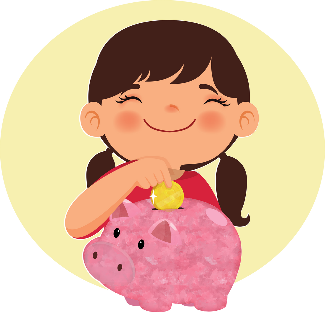 Cute Girl Saving Money in Her Piggy Bank Illustration 